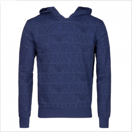 Felpa con cappuccio e logo all over Emporio Armani